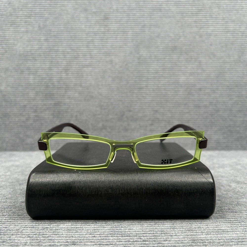X-I-T Eyewear N051 012 Lime Green Burgundy Rectangular Frames Y2k Made in France